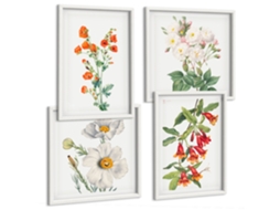 Quadros Decorativos Para Parede Composições Florais Retrô Moldura Branca Quadros Para O Escritório Espelharte (conjunto De 4 Imagens)