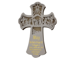 Decorativo Cruz de Madeira Iluminada com Recorte para Páscoa e Natal, Hanging 36,5x25,5 cm | S/MARCA