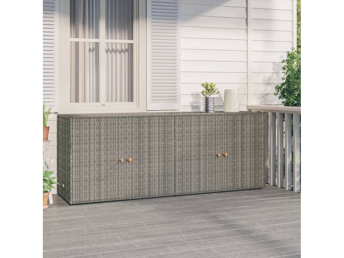 Vidaxl Armário De Arrumação P/ Jardim 198x55,5x80 Cm Vime Pe Cinzento