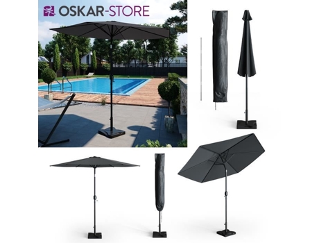 Kit guarda-sol Oskar 270 cm com capa protetora base, guarda-sol de jardim, guarda-sol de mercado