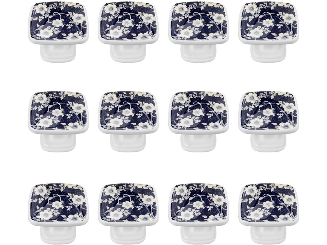 Puxadores Quadrados Para Armários De Cozinha, Puxadores Para Gavetas De Cômoda, 12 Peças, Estampa Floral Azul, Puxadores
