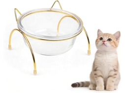 Comedouro Elevado de Vidro para Gatos com Suporte Metálico Inclinável, Alto para Gatos AQUAFORGE