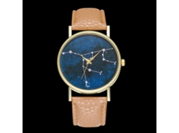 Relógio de quartzo unissex com pulseira de couro PU, mostrador Universe, Zhoulianfa (bege)