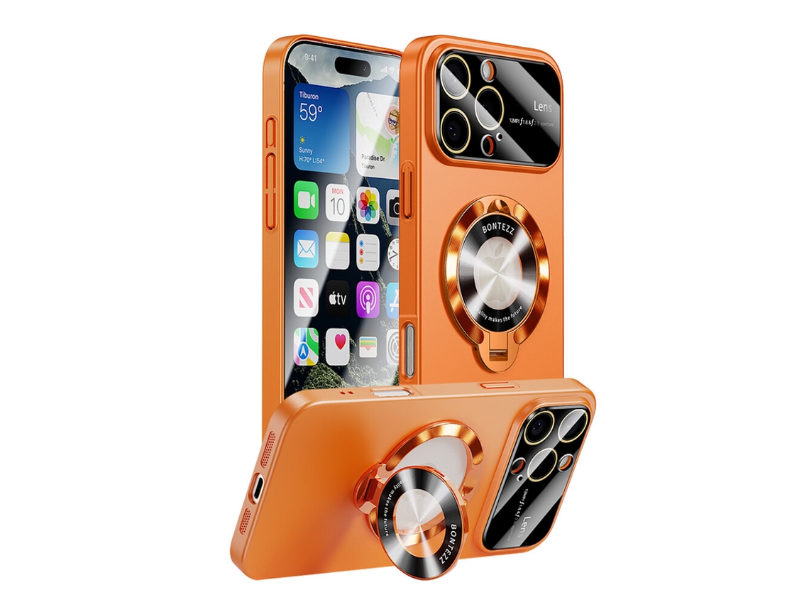 Capa Para Iphone 17 Pro Max Anel Suporte Protetor Lente Laranja Czhhmart