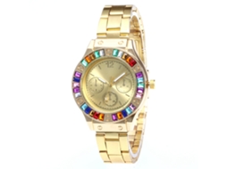 Relógio de Quartzo com Pulseira de Aço Estilo Fashion com Mostrador Colorido Universal (ouro)