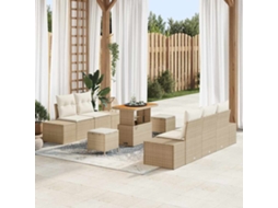 Vidaxl Conjunto De Sofá De Jardim Com Almofada 8 Pcs Bege Vime Pe
