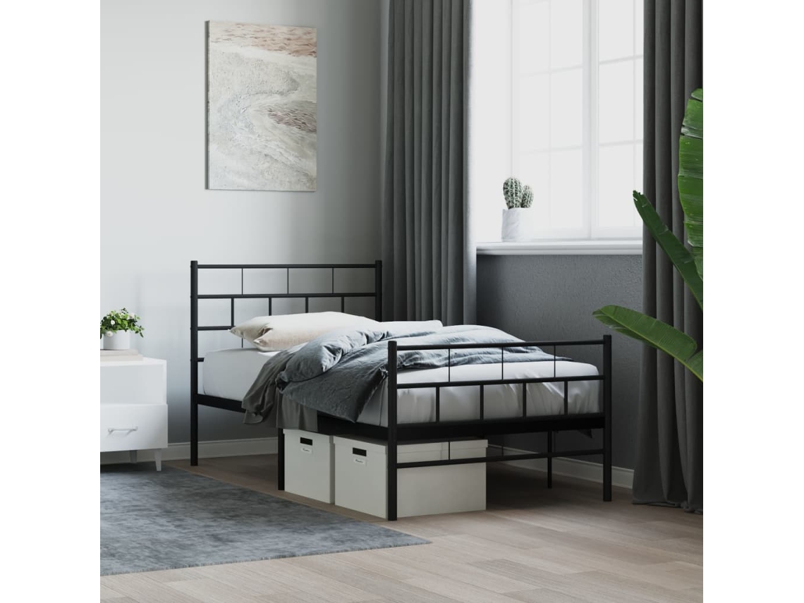 Estrutura De Cama Com Cabeceira E Pés 90x190 Cm Metal Preto
