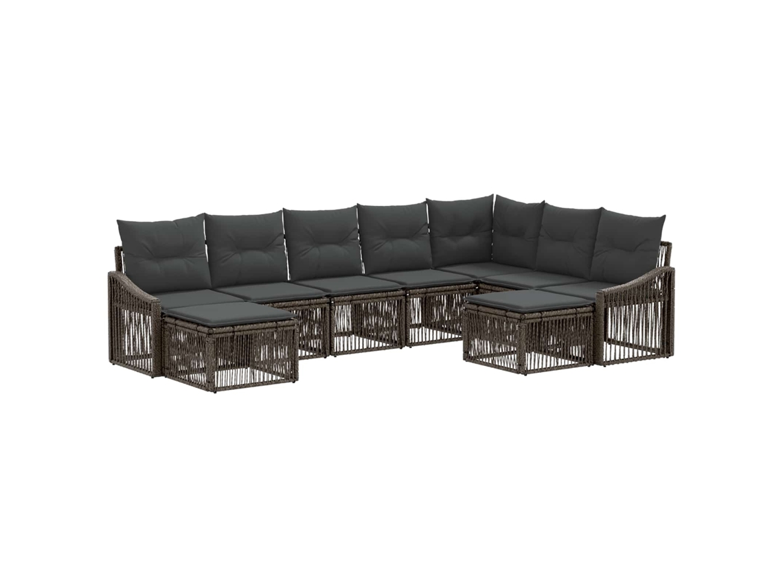 Vidaxl Conjunto De Sofá De Jardim 9 Pcs Cinzento Vime Pe