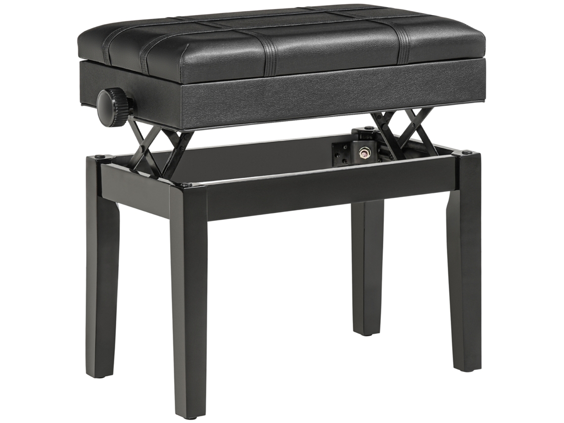 Banco Piano Ajustável Armazenamento Couro Preto 63x35x46 56cm BRAVENTO