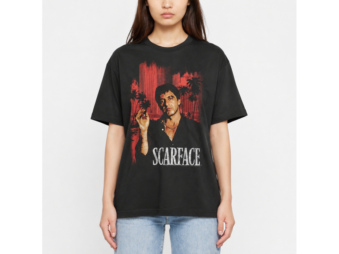Rockinstone Scarface Movie Red Cityscape Black Adult T-shirt Size:l
