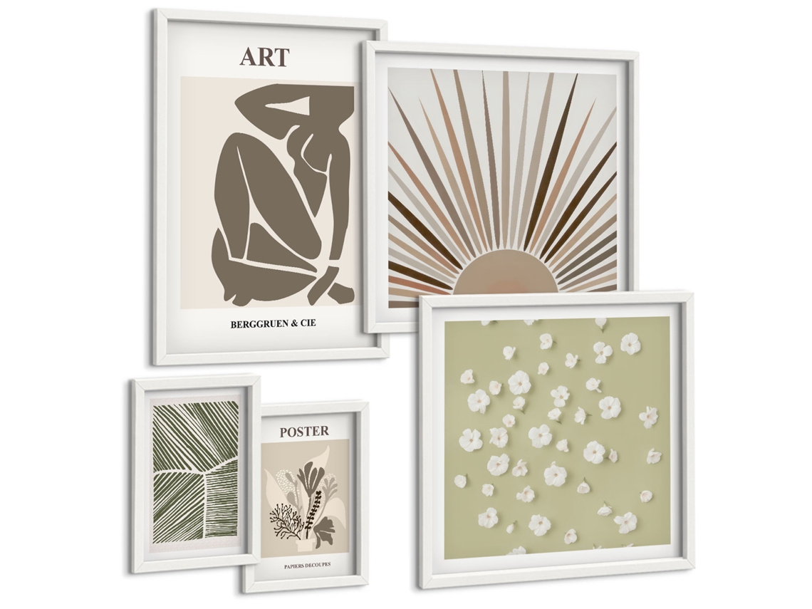 Conjunto De Pinturas Gráficos Vegetais Estilosos Abstração Espelharte (5 Peças)