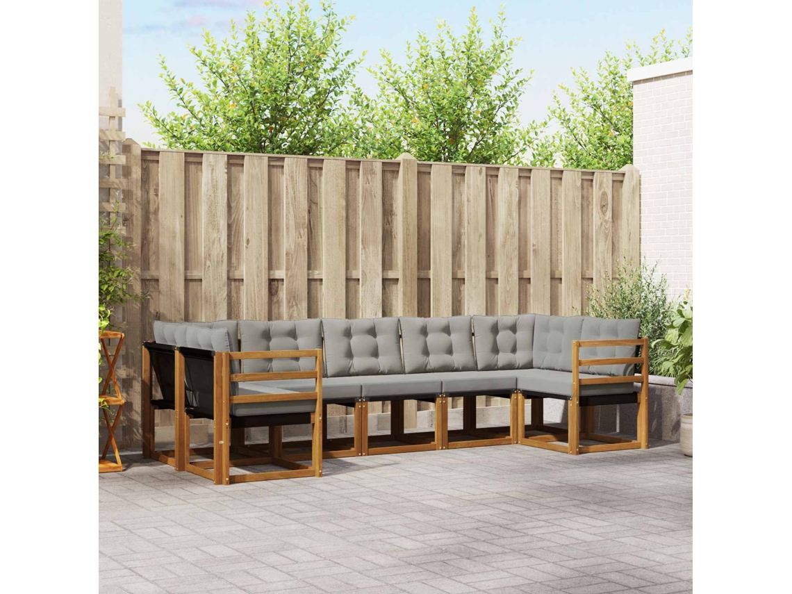 Vidaxl Conjunto De Sofás Para Exterior 7 Unid. Cinza Natural E Claro