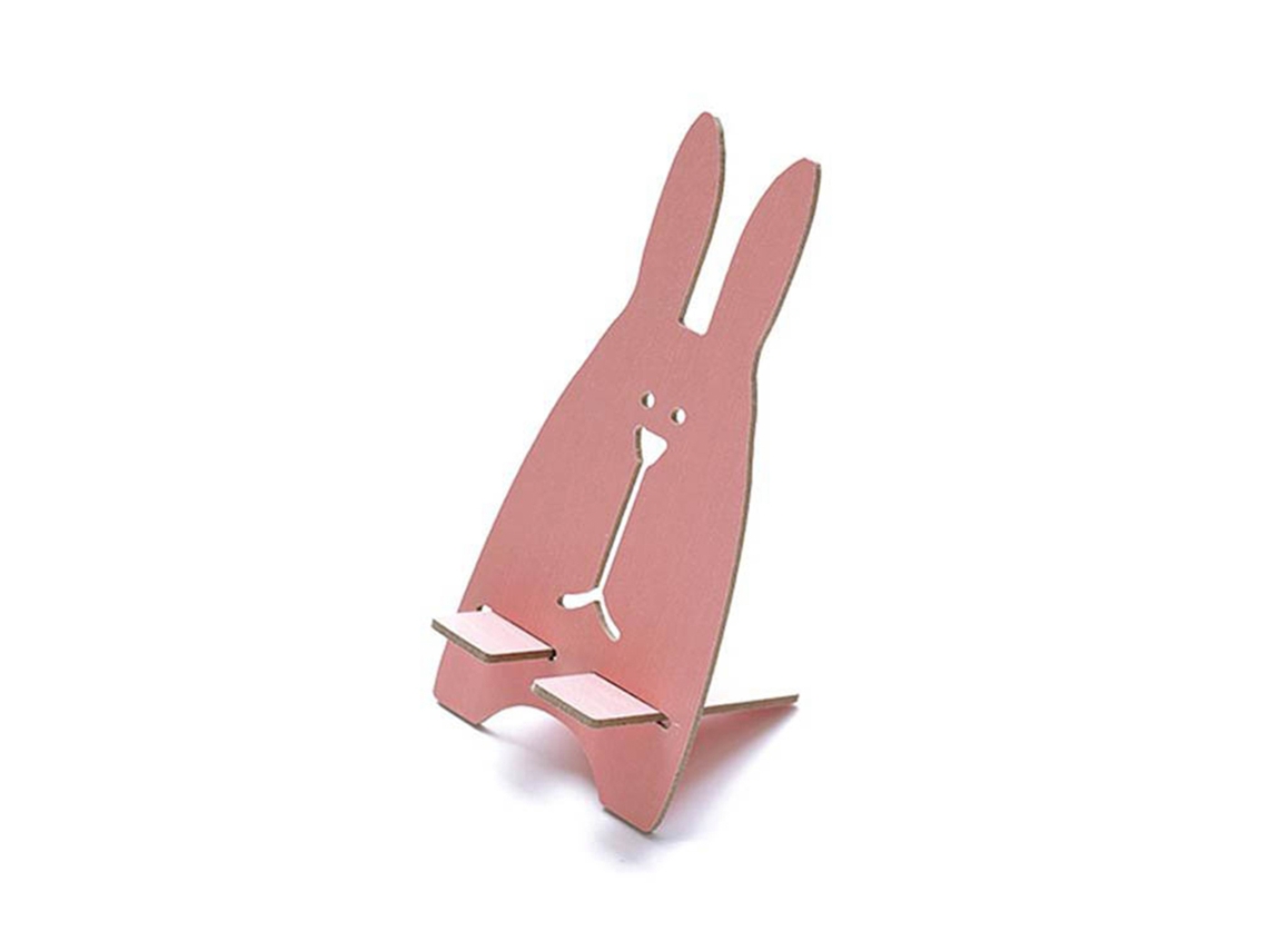 Suporte de Telefone de Madeira Diy LAXISCREED Coelho Rosa