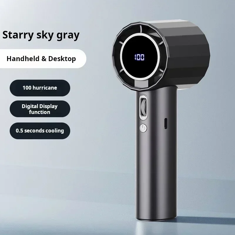 (cinza) Ventilador Portátil De Resfriamento, Ventilador Turbo De Mão, Terceira Geração, Ajustável, Recarregável Via Usb