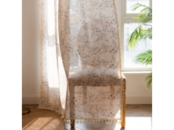 Single-panel Floral Print Curtain, Bohemian Farmhouse Style Décor, Semi-transparent With Tassels (150x240cm)