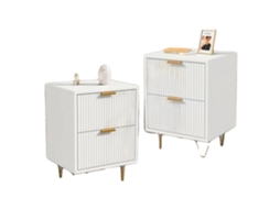 Mesa De Cabeceira, 2 Gavetas, Design Elegante, Branco