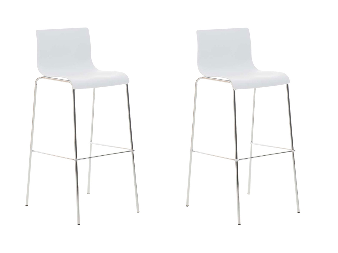 Conjunto De 2 Bancos De Bar Hover Com Estrutura De 4 Pernas Em Plástico Branco/cromo Clp