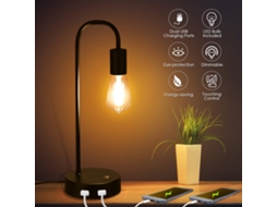 2026 lâmpada de Mesa Industrial Tomshine com 2 Portas Usb Regulável Vintage para Quarto Sala de Estar (lâmpada Incluída)