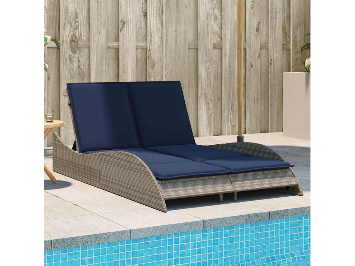 Vidaxl Espreguiçadeira Com Almofadas Cinza 114x205x73 Cm Vime Sintético