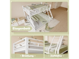 Beliche Metálico 90x200 + 140x200 Cm Com Grades De Proteção E Escada, Certificado En747, Colchão Não Incluído, Branco