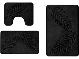 Conjunto De 3 Tapetes De Banheiro - Antiderrapante - Macio Absorvente - Tapete 40×60 Cm, Sanita 40×50 Cm, Pequeno 50×80 Cm - (preto)