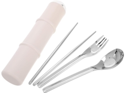 Kit Inoomp de Garfo e Colher Reutilizáveis em Aço Inoxidável, com Estojo Prático para Viagens e Piqueniques CHABERLU