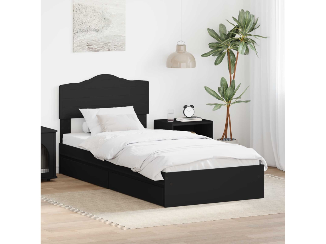 Vidaxl Cama Com Armazenamento Preto 70 X 190 Cm Derivados De Madeira