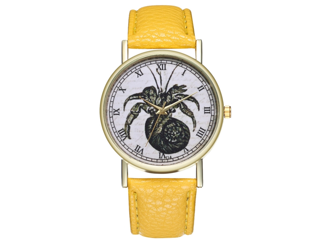 Relógio feminino de quartzo com pulseira de couro PU, mostrador redondo grande, moderno (amarelo)