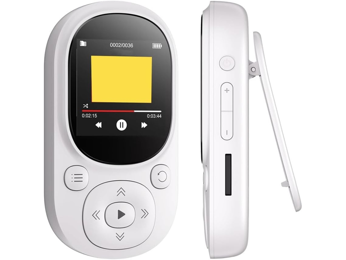 Reprodutor de MP3/MP4 de 32 GB, Bluetooth, portátil, rádio FM, reprodução de músicas infantis, gravação, branco