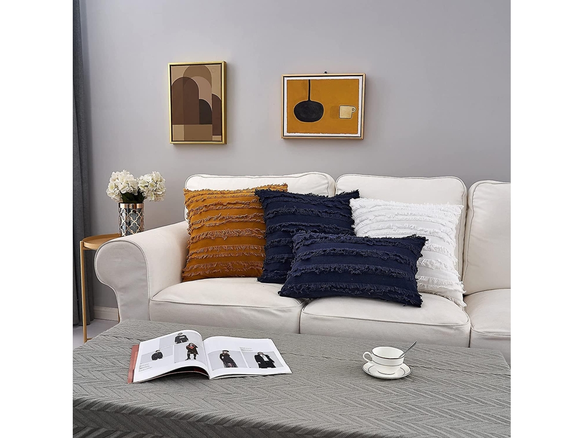 Conjunto De 2 Capas De Almofada, 20x20 Polegadas, Em Linho E Algodão, Design Decorativo Azul, Com Fecho Oculto, Para Sofá, Cama E Sala Elysve
