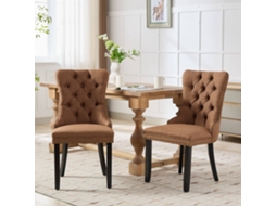 Conjunto de 2 Cadeiras de Sala Jantar MOBRIO Estufadas, Modernas, Capitoné Encosto, Pernas Madeira, Acabamentos Café