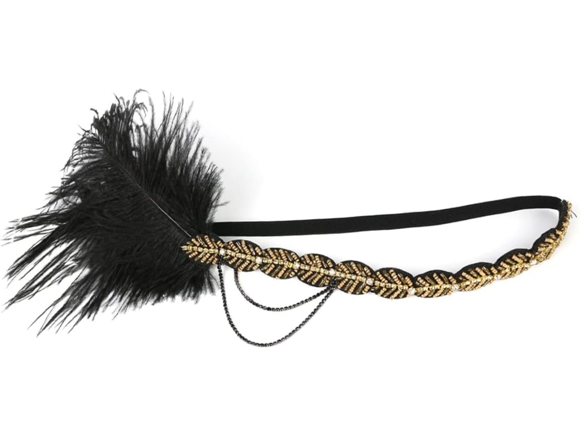 Tiara Dourada Estilo Melindrosa Com Penas (2 Peças) - Acessório Elegante Para Casamento E Decoração De Cabelo.
