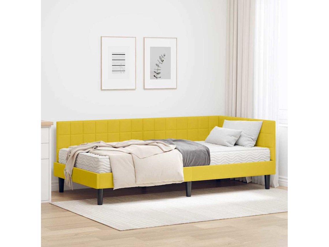 Vidaxl Estrutura De Cama De Canto Com Colchão 2 Unid. Amarelo Veludo