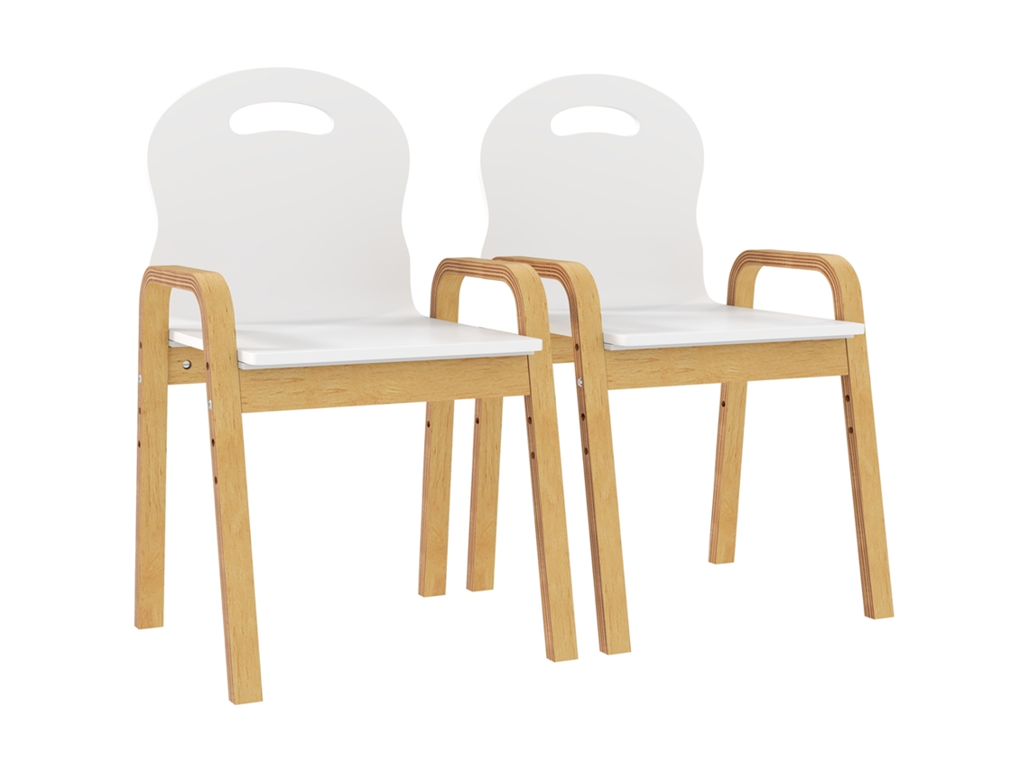 Conjunto de 2 Cadeiras Infantis com Altura Ajustável, Poltronas Infantis de Madeira Maciça com Apoio de Braços, 39x34x61,5cm, Brancas CHEZMOI
