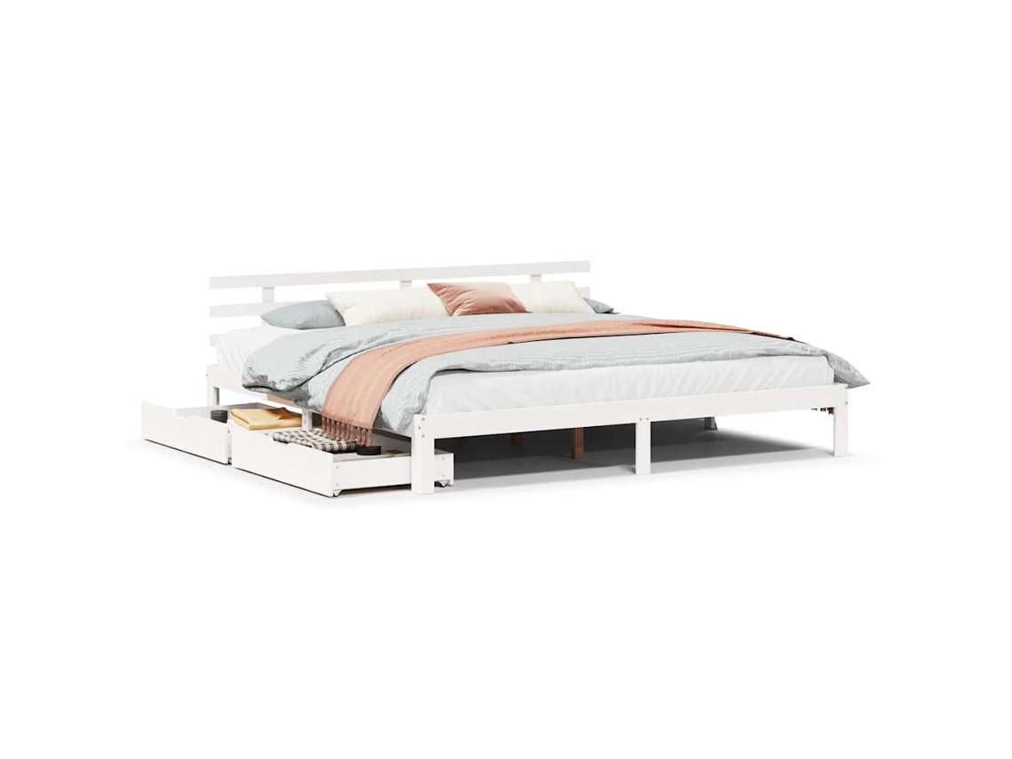 Bed Frame, Bed Frames Vidaxl Branco Madeira De Pinho (200 X 200 Cm)