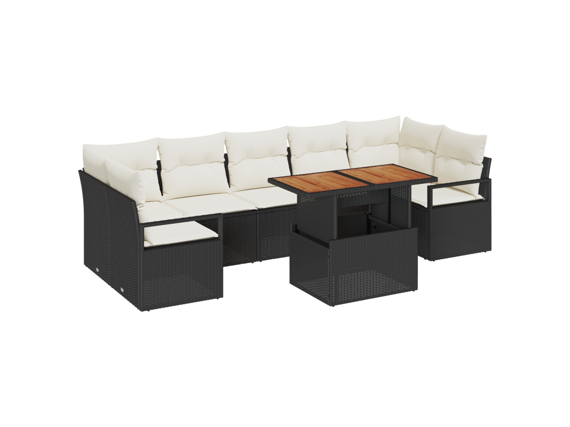 Conjunto 8 De Sofá De Jardim Com Vidaxl E Almofadas Preto Vime