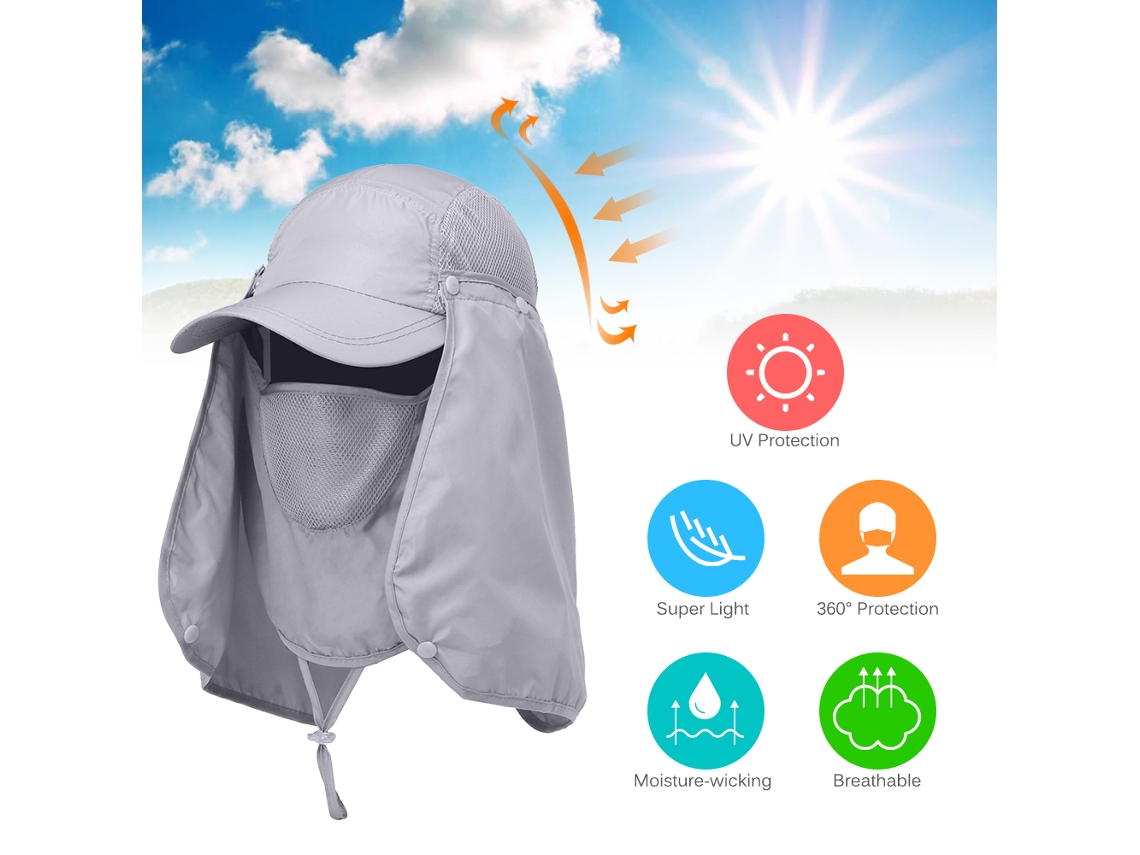 Chapéu De Sol Hiking Uv Com Proteção Facial E Cervical