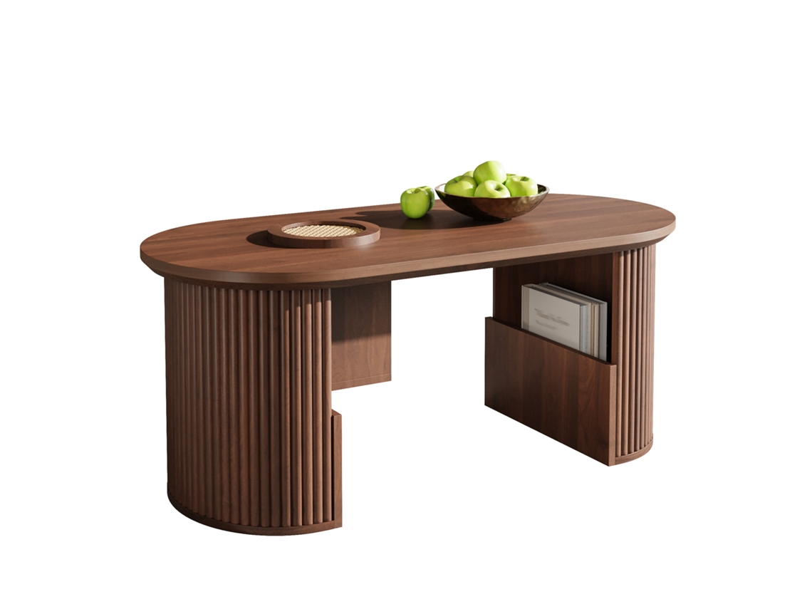 Mesa Centro Moderna Retrô Nogueira 105x50x46,5cm, Textura Vertical Cs
