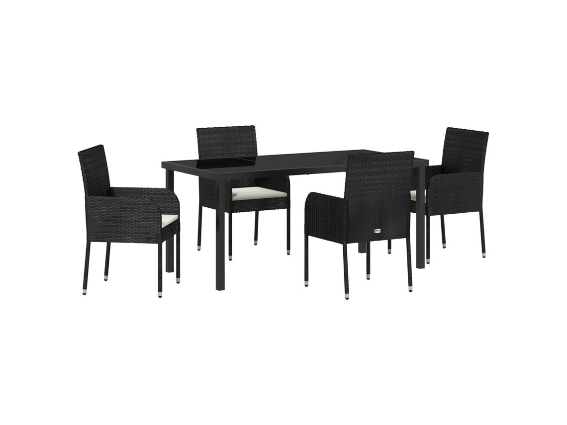 Conjunto 5 De Jantar De Jardim Com Almofadas Vidaxl Preto Rattan Poliéster