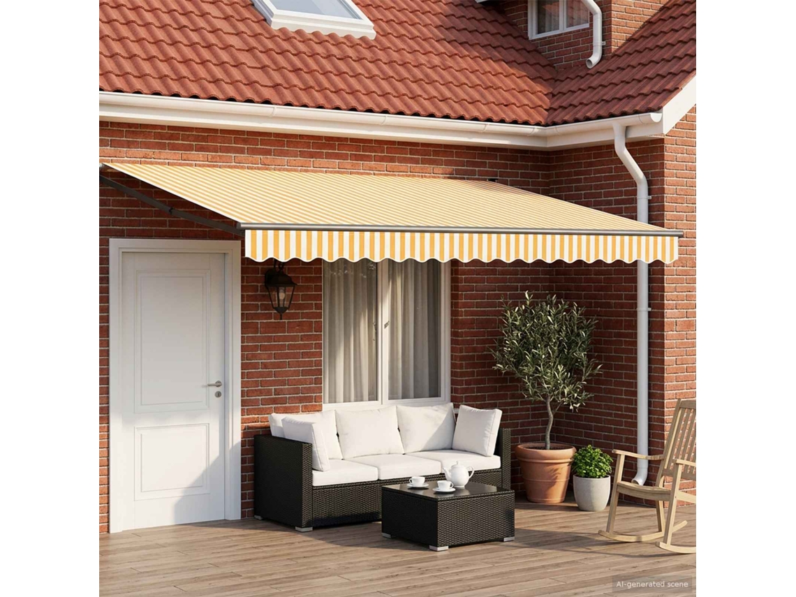 Vidaxl Toldo Retrátil Amarelo E Branco 4 X 2 M Poliéster E Metal