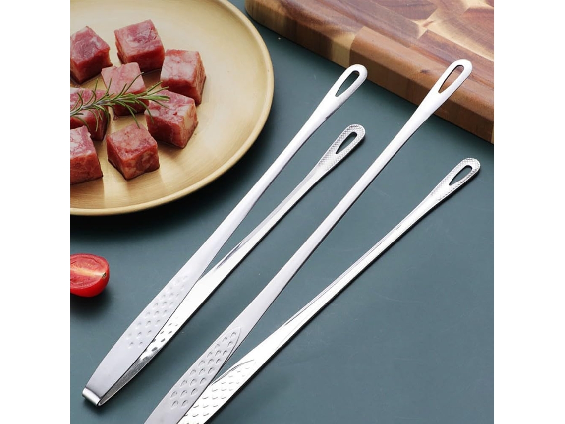 Conjunto De 2 Pinças Aço Inoxidável Para Churrasco Com Cabos Alongados Resistentes Ao Calor, Ideais Para Cozinhar Ao Ar