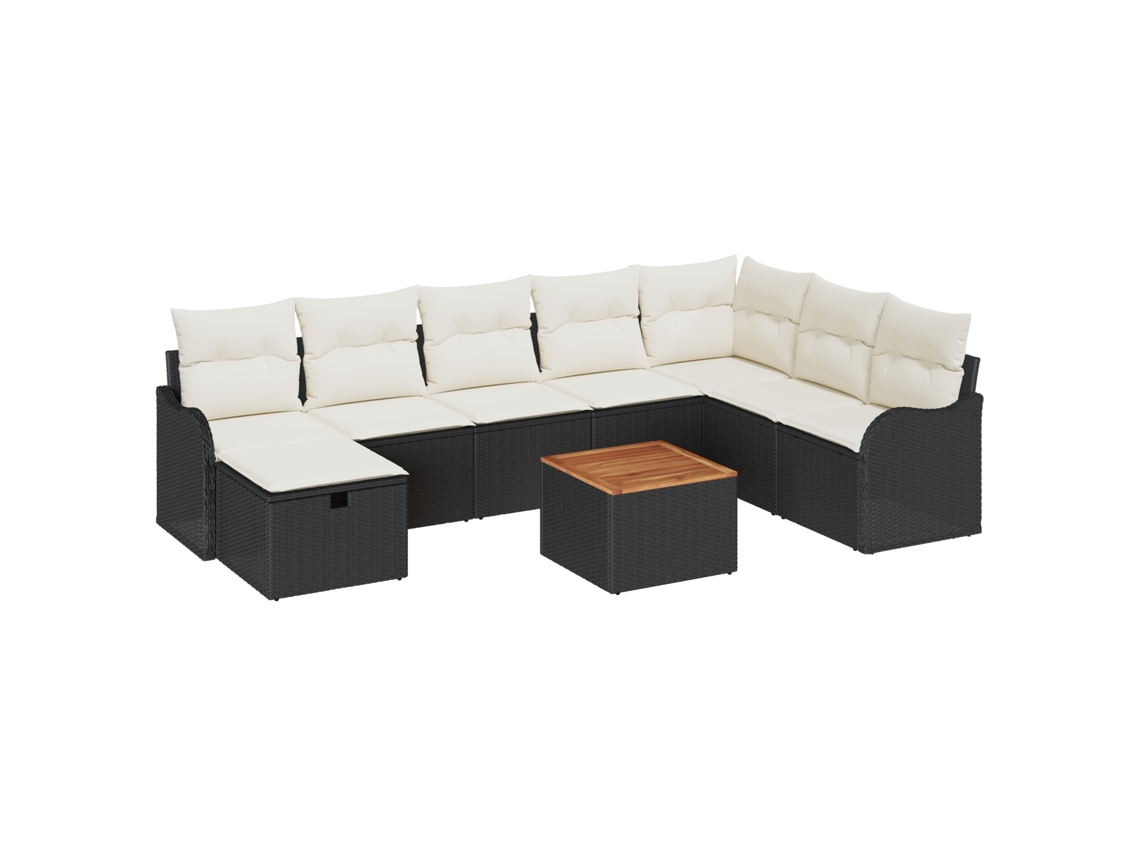 Conjunto 9 Conjunto De Sofá De Jardim Vidaxl Preto Vime Pe (55 X 55 X 37 Cm)