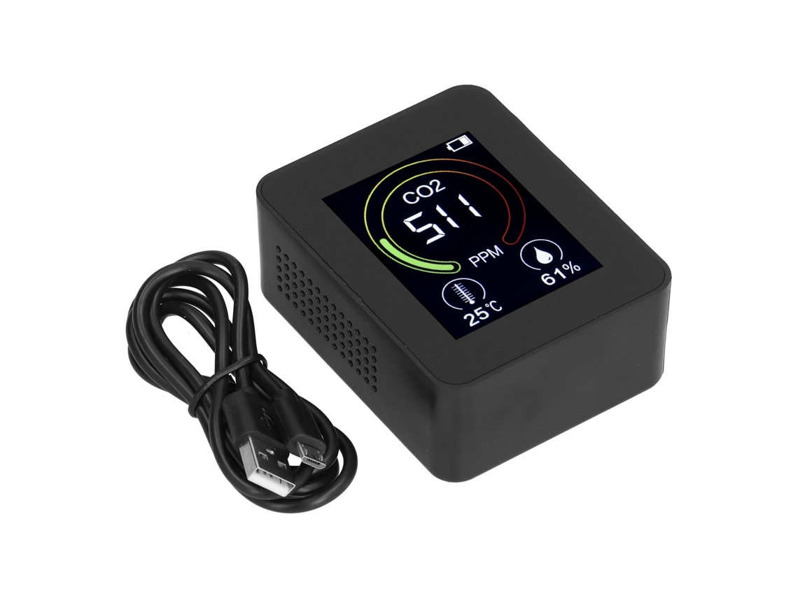 Detector De Co₂ Inteligente 3 En 1 Monitor De Qualidade Do Ar Termômetro Higrômetro Preto