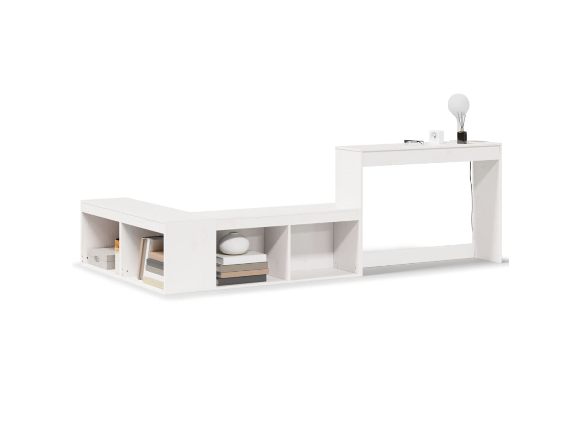 Mesa de Cabeceira com Secretária 222x107x75 cm Pinho Maciço Branco MAISON EXCLUSIVE