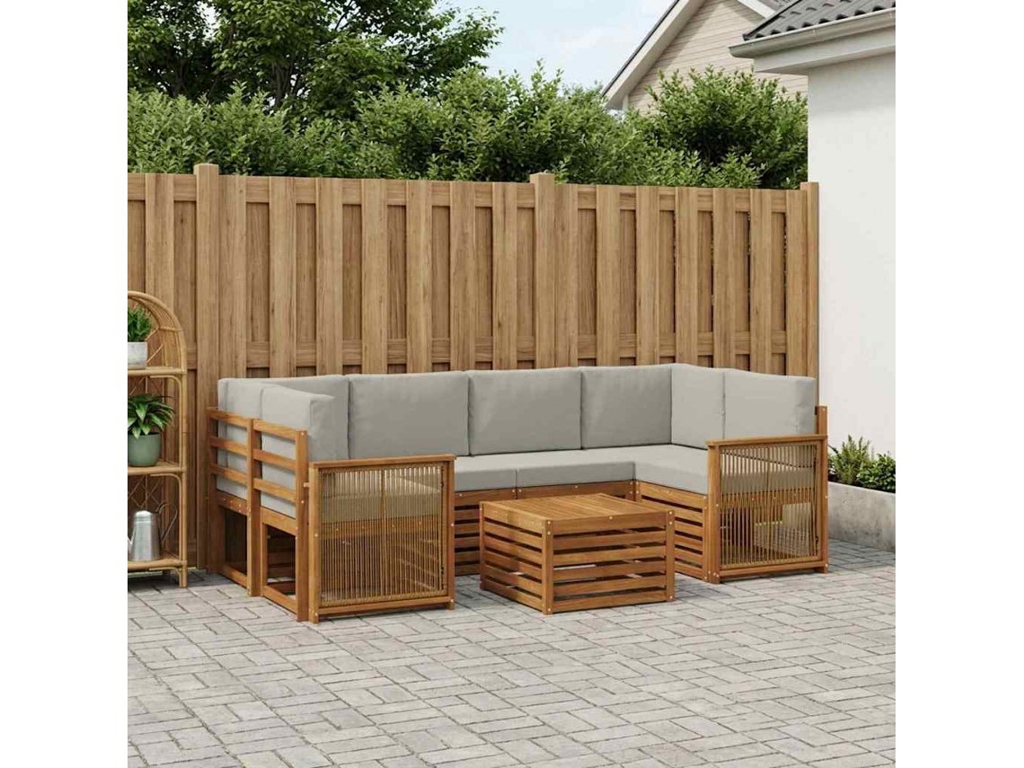 Vidaxl Conjunto De Sofás Para Exterior 7 Pcs Natural E Cinzento-claro