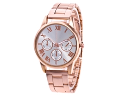 Relógio de quartzo unissex com pulseira de aço, numerais romanos, mostrador em ouro rosa, Zhoulianfa