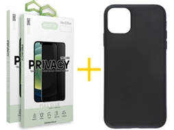 Capa + 2 Películas de Vidro Anti-Spy iPhone 13 Mini ACCETEL Silicone Liso Preto