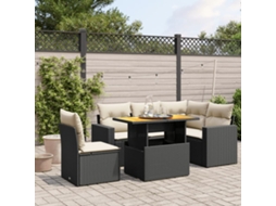 Vidaxl 6 Pcs Conjunto Sofás De Jardim C/ Almofadões Vime Pe Preto