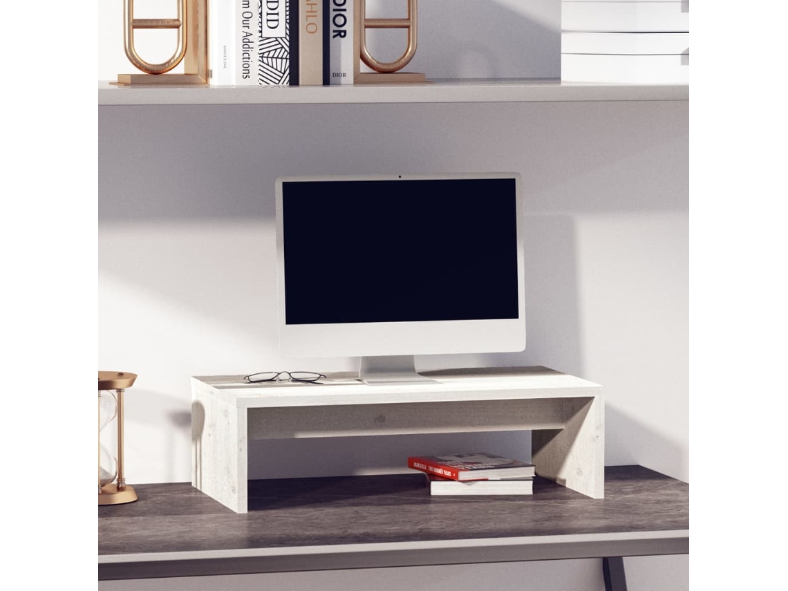 Vidaxl Suporte Para Monitor 50x27x15 Cm Pinho Maciço Branco