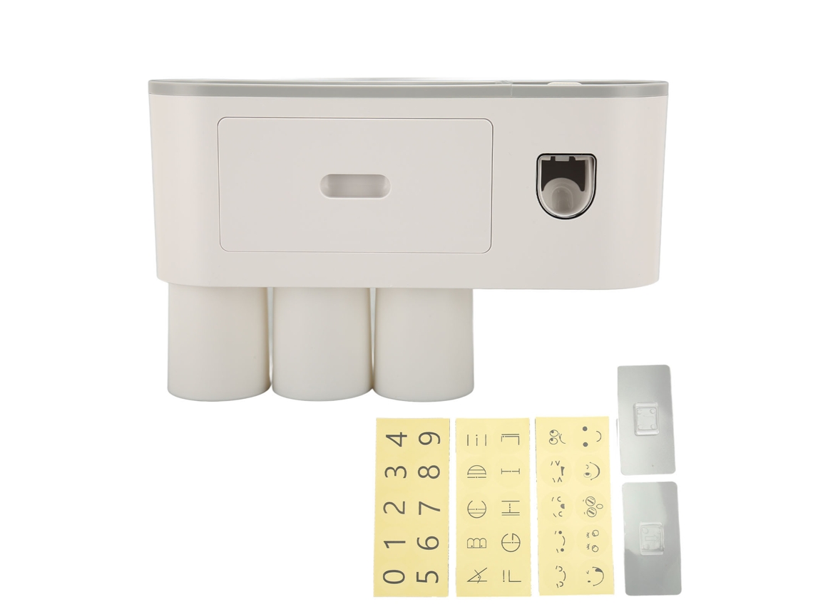 Porta escovas de Dentes de Parede com Dispenser e 3 Canecas S/MARCA